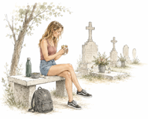 Illustration représentant Fanny prenant son déjeuner