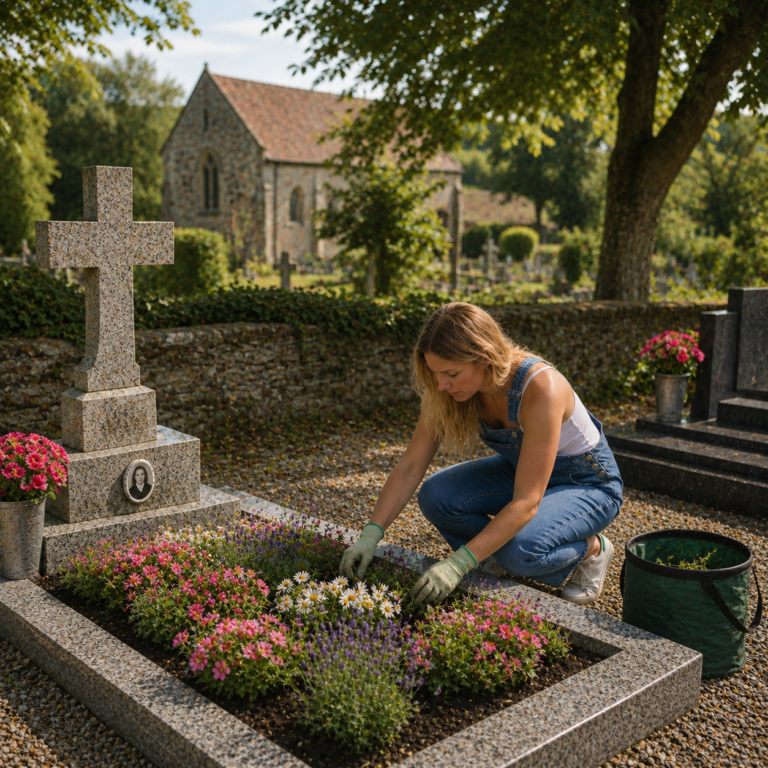 Fanny fleurit une sépulture en Lorraine